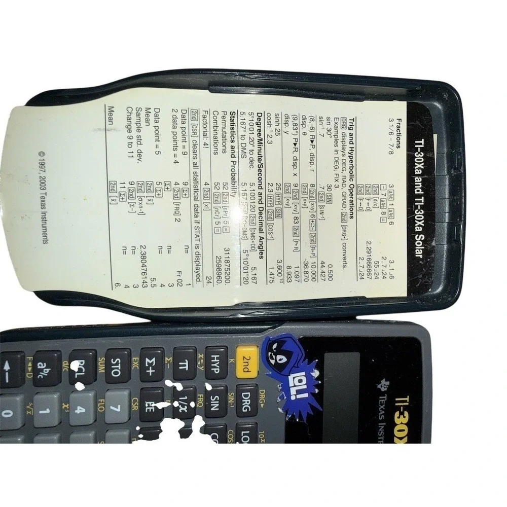 Texas Instruments TI-30XA Scientific Calculator Slide‎ Cover Reference